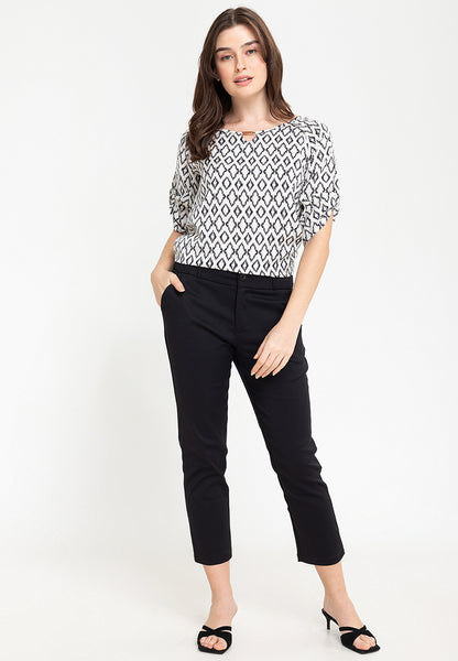 Krizia Printed Roll Tab Sleeves V Cut Blouse