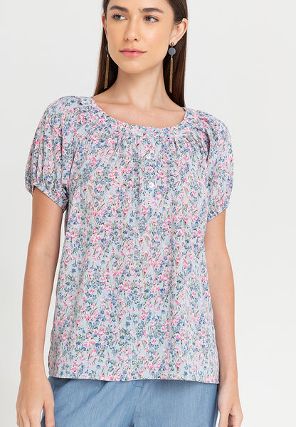 Krizia Printed Button Front Puff Sleeves Blouse