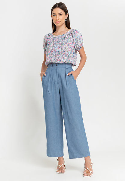 Krizia Printed Button Front Puff Sleeves Blouse