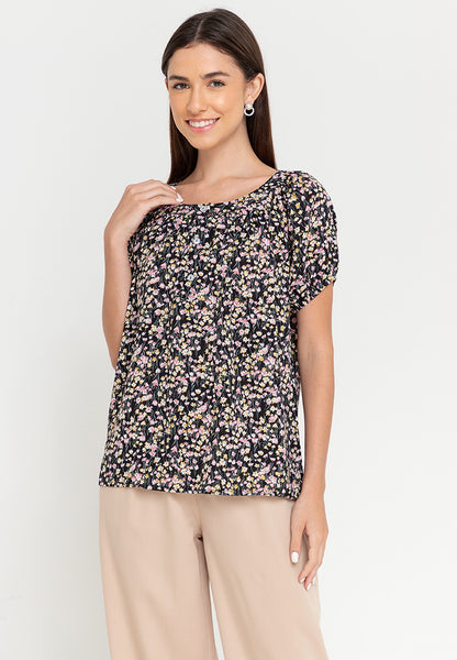 Krizia Printed Button Front Puff Sleeves Blouse