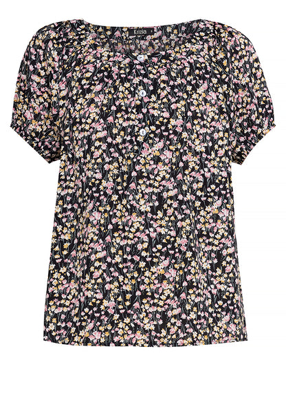 Krizia Printed Button Front Puff Sleeves Blouse
