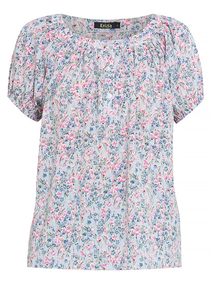 Krizia Printed Button Front Puff Sleeves Blouse