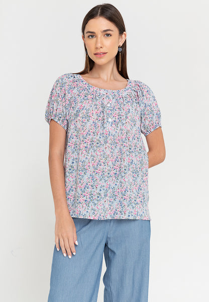 Krizia Printed Button Front Puff Sleeves Blouse