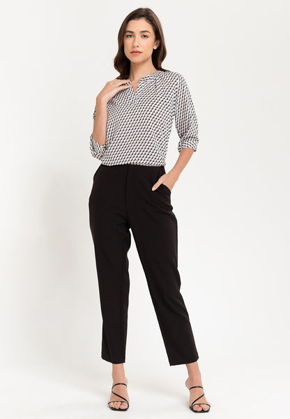 Krizia V-Neck Geometric Print 3/4 Long Sleeve Blouse Top