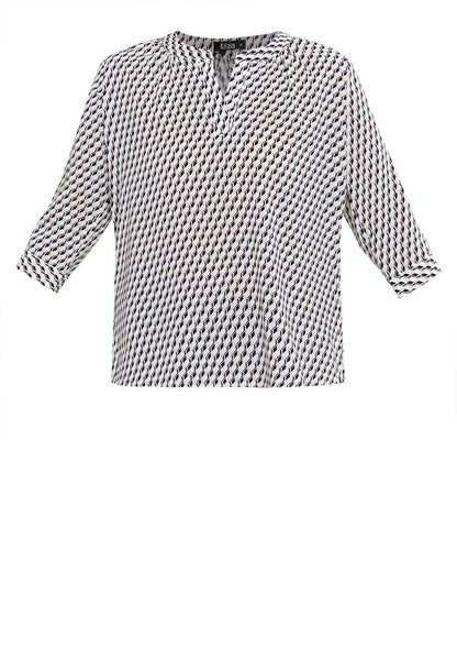Krizia V-Neck Geometric Print 3/4 Long Sleeve Blouse Top