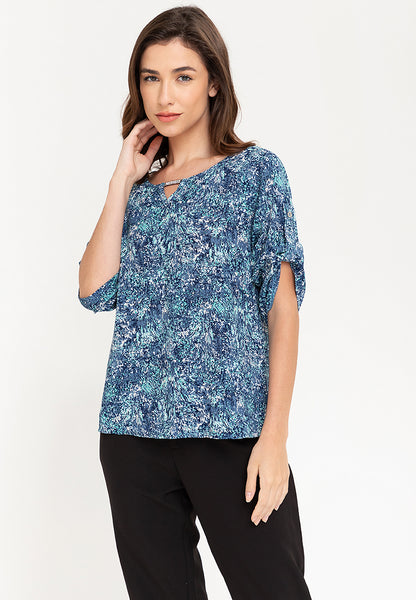 Krizia Stripe Roll Tab Blouse with Metal Tab Detail