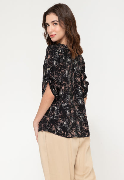 Krizia Roll Tab Sleeve V Notch Korean Style Blouse