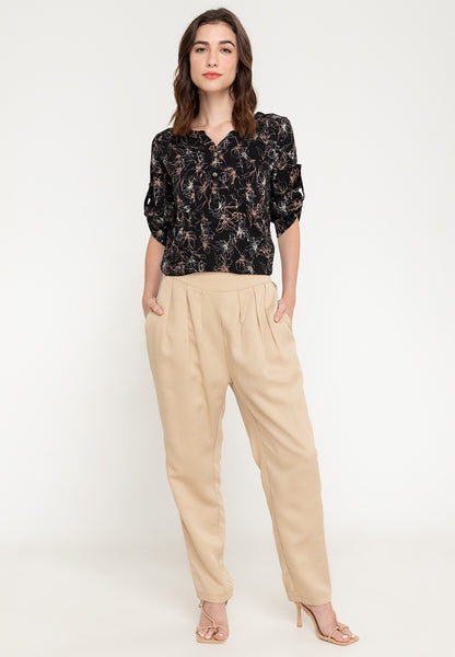 Krizia Roll Tab Sleeve V Notch Korean Style Blouse