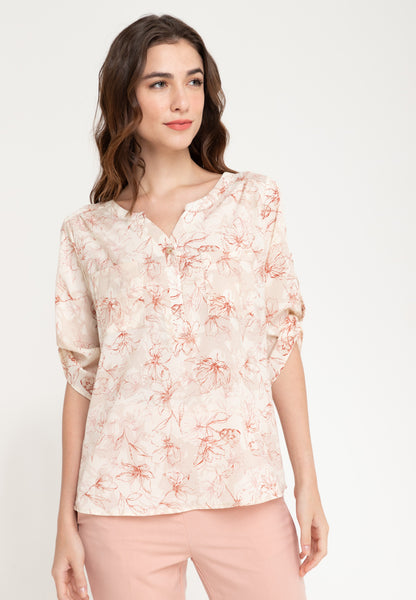 Krizia Roll Tab Sleeve V Notch Korean Style Blouse