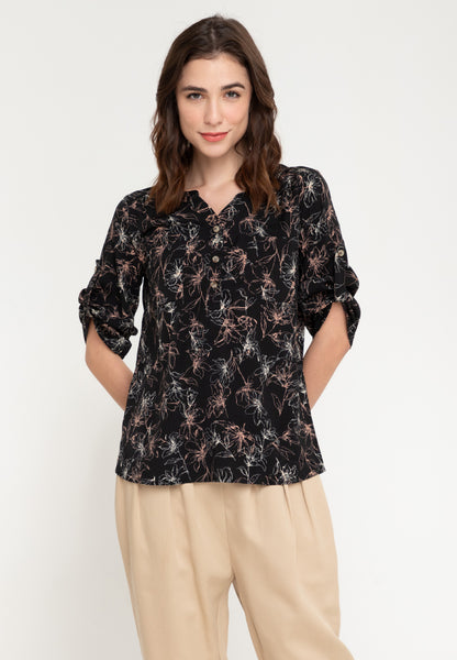 Krizia Roll Tab Sleeve V Notch Korean Style Blouse