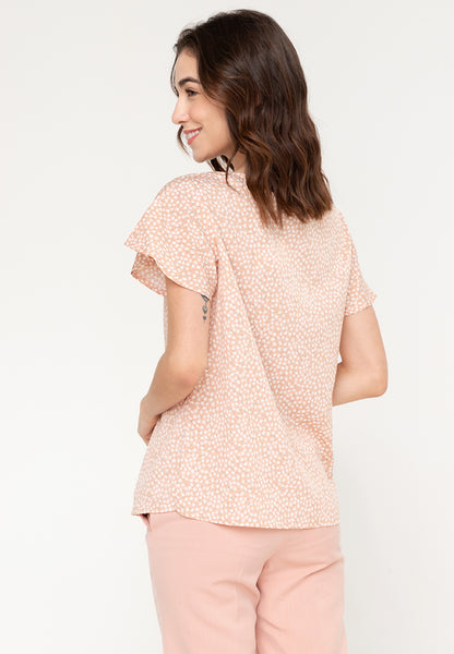 Krizia Printed Pearl Detail Flares Sleeve Blouse