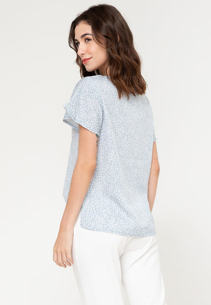 Krizia Printed Pearl Detail Flares Sleeve Blouse