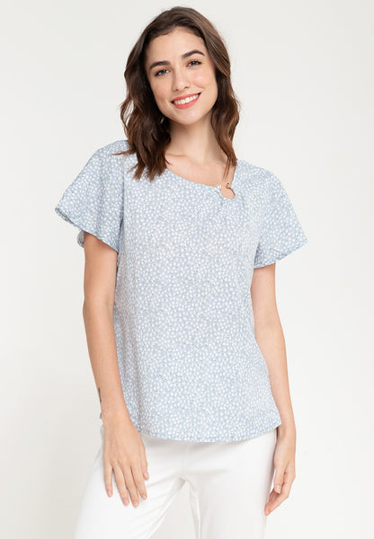 Krizia Printed Pearl Detail Flares Sleeve Blouse