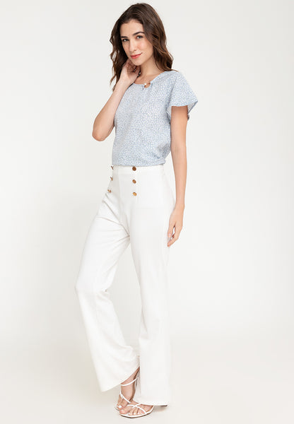 Krizia Printed Pearl Detail Flares Sleeve Blouse