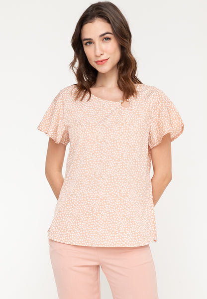 Krizia Printed Pearl Detail Flares Sleeve Blouse