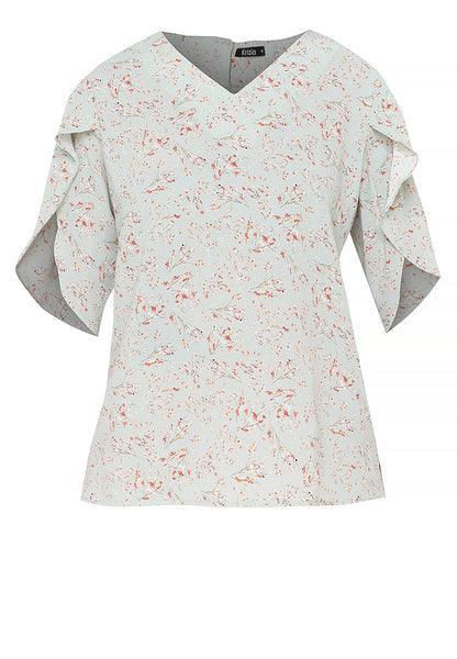 Krizia Printed Overlap Sleeve V-Neck Blouse