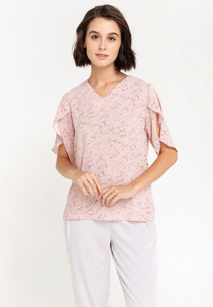 Krizia Printed Overlap Sleeve V-Neck Blouse