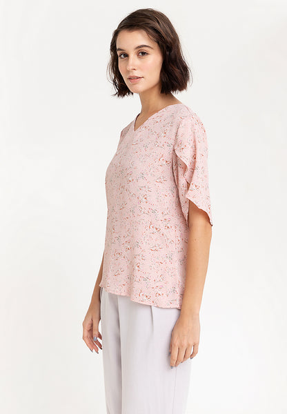 Krizia Printed Overlap Sleeve V-Neck Blouse