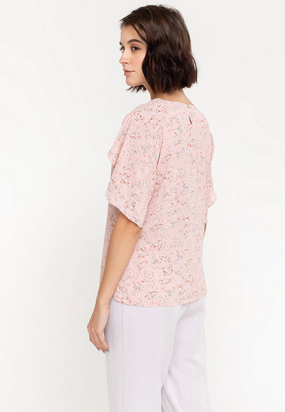 Krizia Printed Overlap Sleeve V-Neck Blouse
