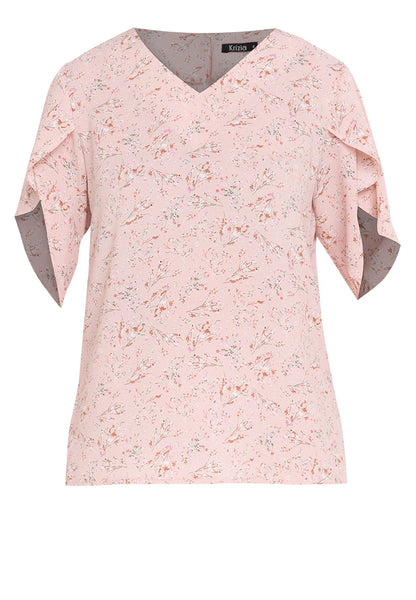 Krizia Printed Overlap Sleeve V-Neck Blouse