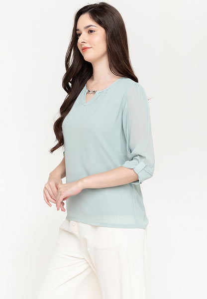 Krizia Statement Sleeve Blouse with Neck Detail