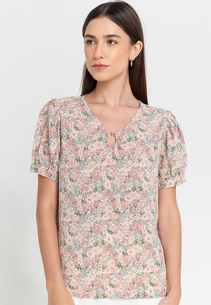 Krizia Pearl Detail Puff Sleeves Blouse Top