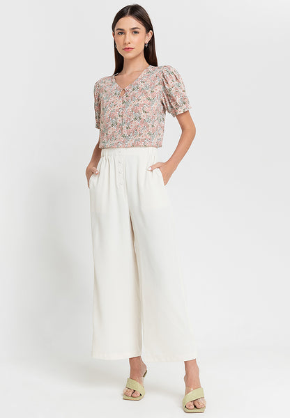 Krizia Pearl Detail Puff Sleeves Blouse Top