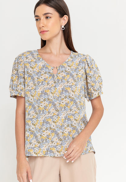 Krizia Pearl Detail Puff Sleeves Blouse Top