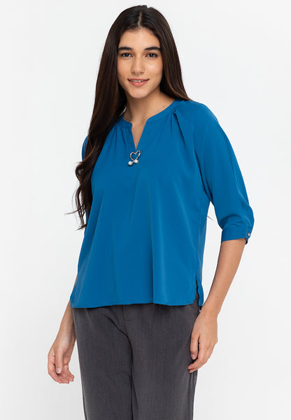 Krizia V-Neck Detachable Brooch Pin Blouse Top