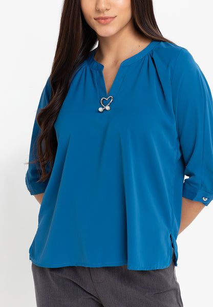 Krizia V-Neck Detachable Brooch Pin Blouse Top