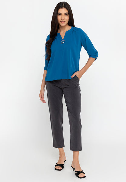Krizia V-Neck Detachable Brooch Pin Blouse Top