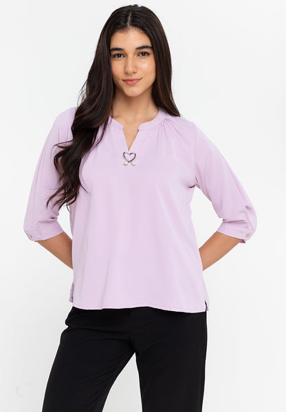 Krizia V-Neck Detachable Brooch Pin Blouse Top
