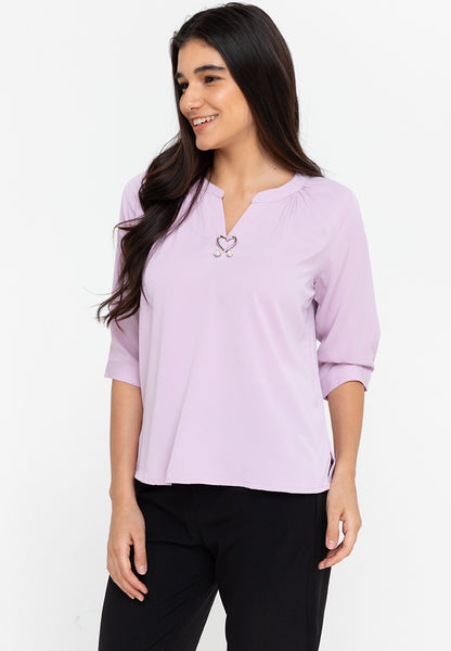 Krizia V-Neck Detachable Brooch Pin Blouse Top
