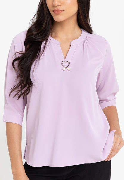 Krizia V-Neck Detachable Brooch Pin Blouse Top