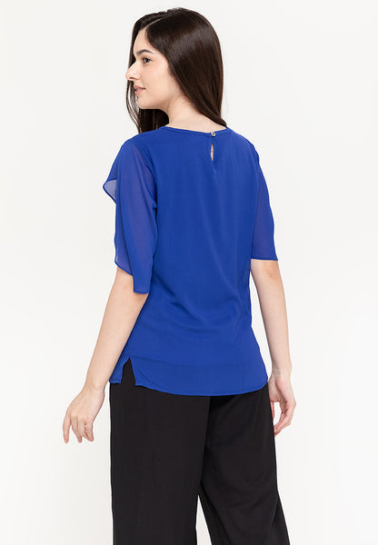 Krizia Overlap Sleeve Flowy Blouse With Necklace