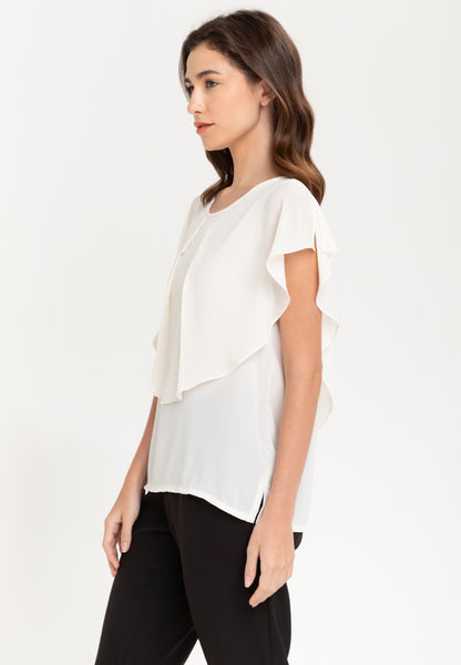 Krizia Pleated Overlay Blouse Top
