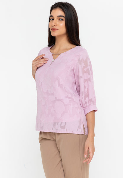 Krizia Special Fabric Puff Sleeve Blouse with Detachable Neck Accessory