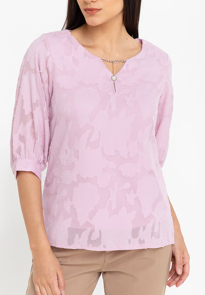 Krizia Special Fabric Puff Sleeve Blouse with Detachable Neck Accessory