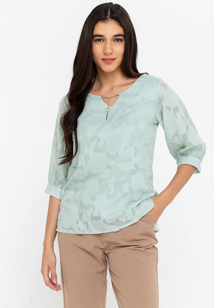 Krizia Special Fabric Puff Sleeve Blouse with Detachable Neck Accessory