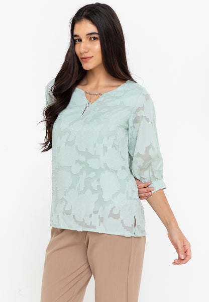Krizia Special Fabric Puff Sleeve Blouse with Detachable Neck Accessory