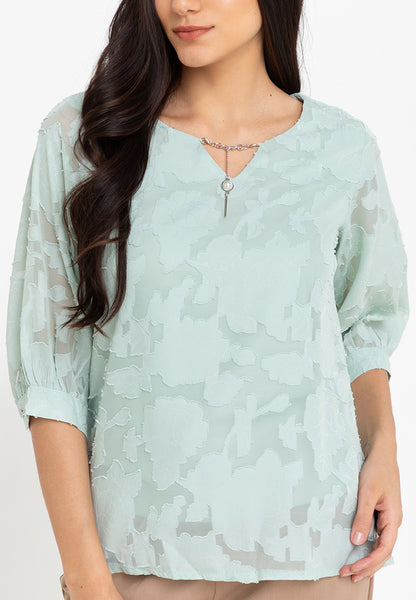 Krizia Special Fabric Puff Sleeve Blouse with Detachable Neck Accessory