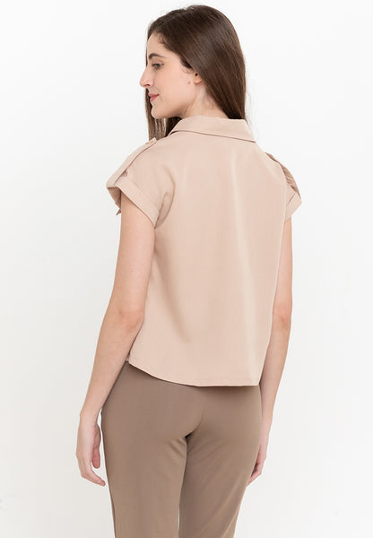 Krizia Cotton Blend Lapel Button Up Blouse