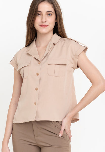 Krizia Cotton Blend Lapel Button Up Blouse