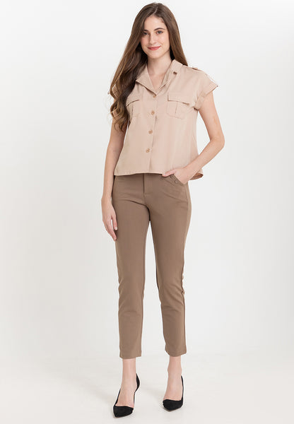 Krizia Cotton Blend Lapel Button Up Blouse