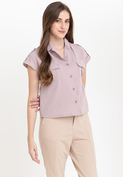 Krizia Cotton Blend Lapel Button Up Blouse