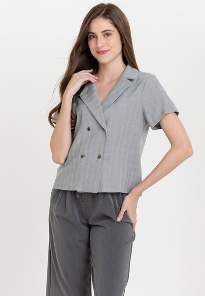 Krizia Cotton Blend Lapel Double Breast Blouse Top