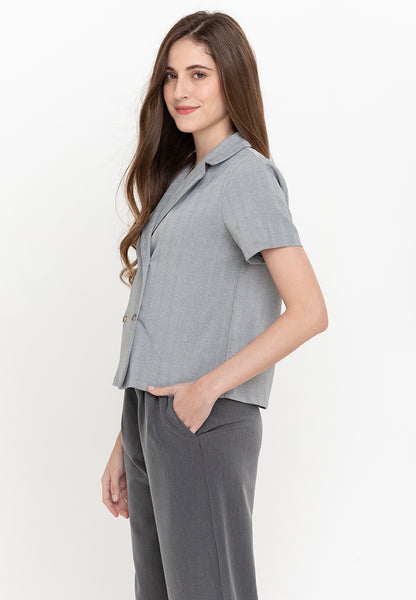 Krizia Cotton Blend Lapel Double Breast Blouse Top