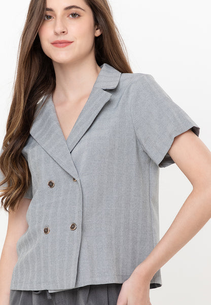 Krizia Cotton Blend Lapel Double Breast Blouse Top