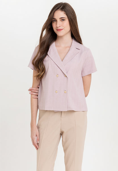 Krizia Cotton Blend Lapel Double Breast Blouse Top