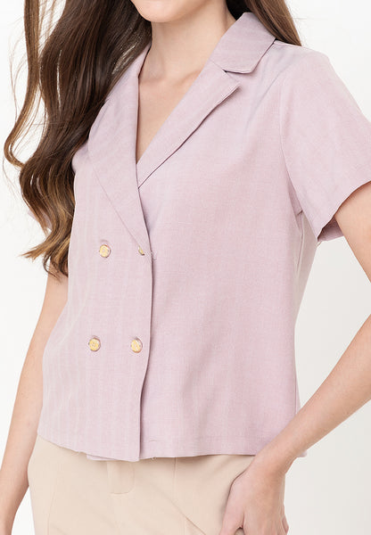 Krizia Cotton Blend Lapel Double Breast Blouse Top